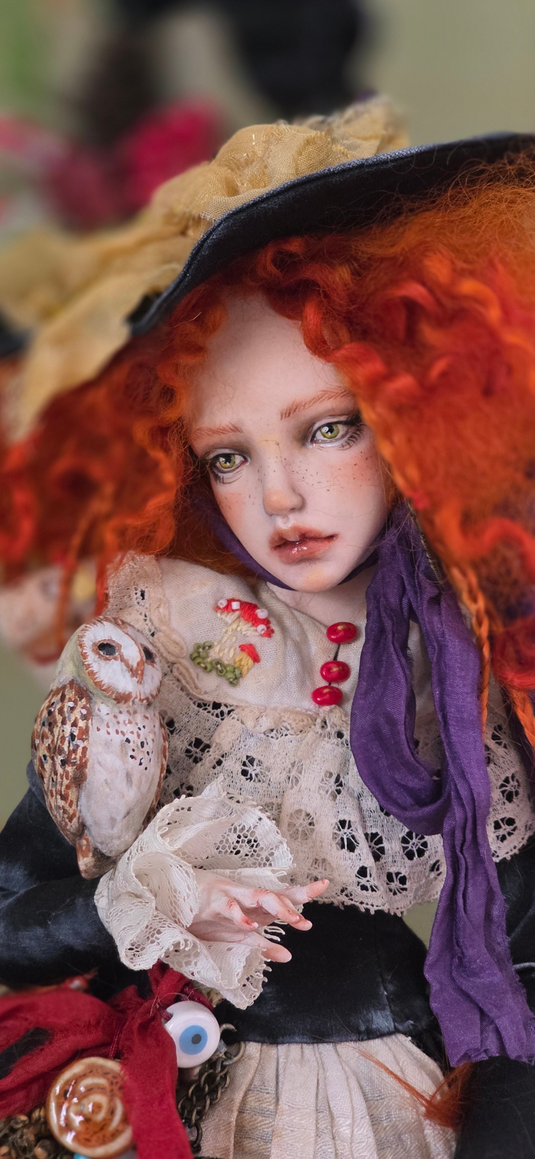 Forest Good luck Witch Nora with familiar Owl Mo